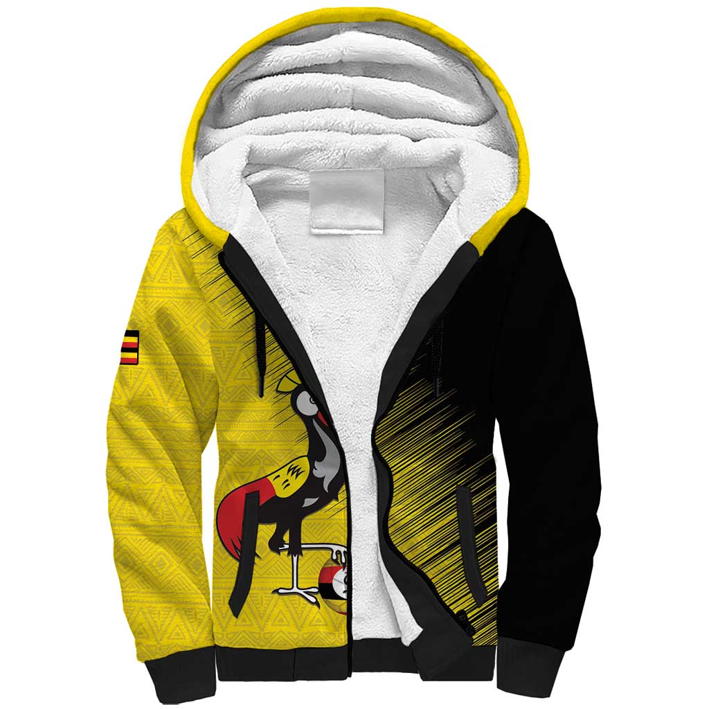 Uganda Football Custom Sherpa Hoodie African Pattern Mix Grunge Style - Yellow Color