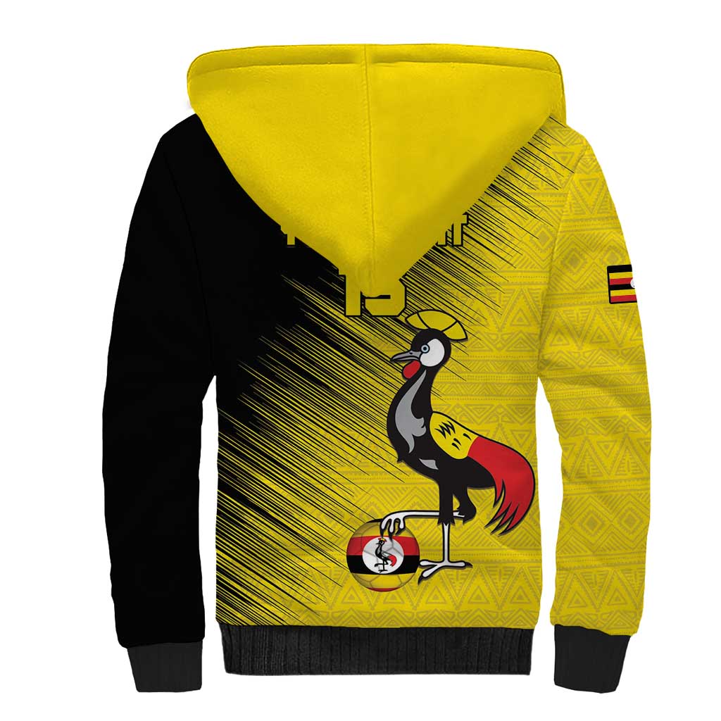 Uganda Football Custom Sherpa Hoodie African Pattern Mix Grunge Style - Yellow Color
