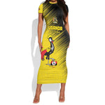 Uganda Football Custom Short Sleeve Bodycon Dress African Pattern Mix Grunge Style - Yellow Color LT15