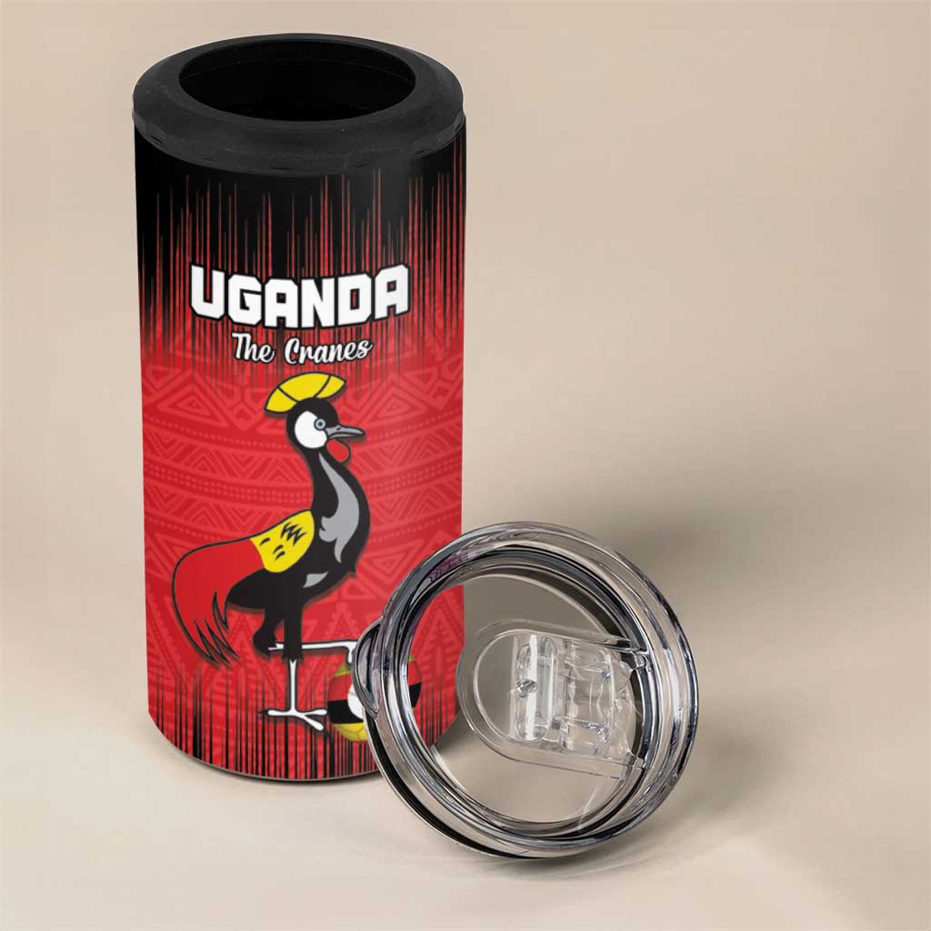 Uganda Football Custom 4 in 1 Can Cooler Tumbler African Pattern Mix Grunge Style - Red Color