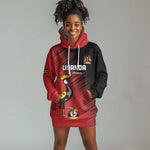 Uganda Football Custom Hoodie Dress African Pattern Mix Grunge Style - Red Color