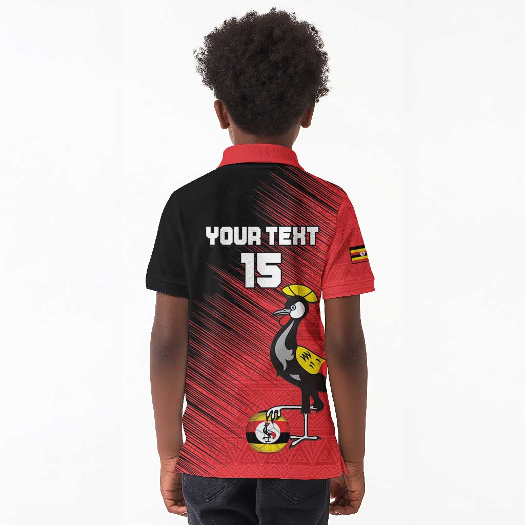 Uganda Football Custom Kid Polo Shirt African Pattern Mix Grunge Style - Red Color