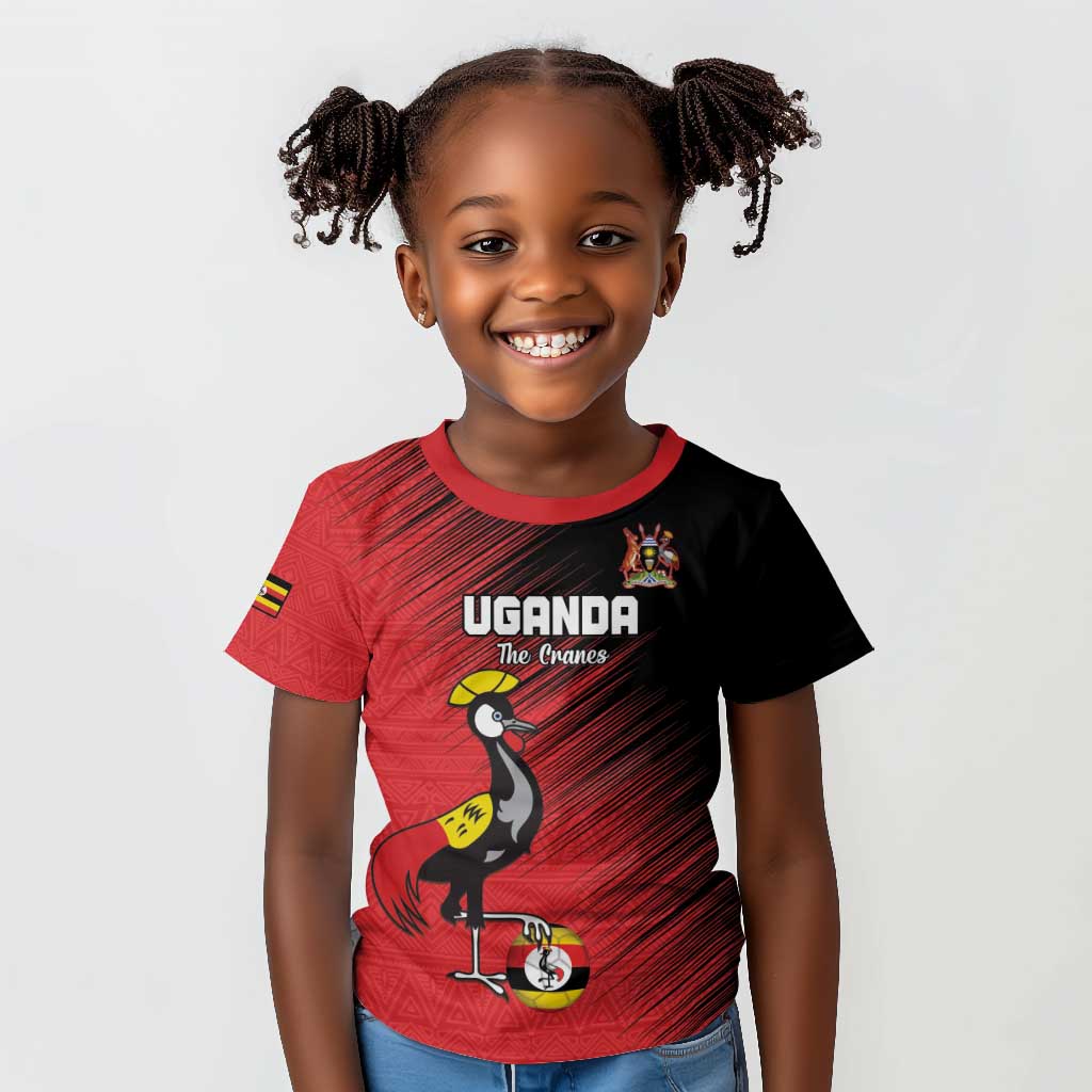 Uganda Football Custom Kid T shirt African Pattern Mix Grunge Style - Red Color