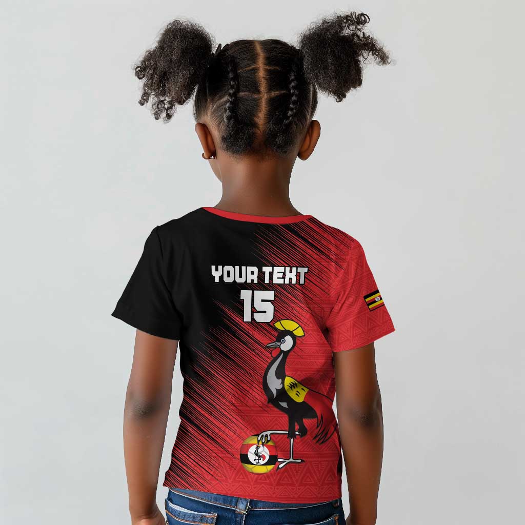 Uganda Football Custom Kid T shirt African Pattern Mix Grunge Style - Red Color