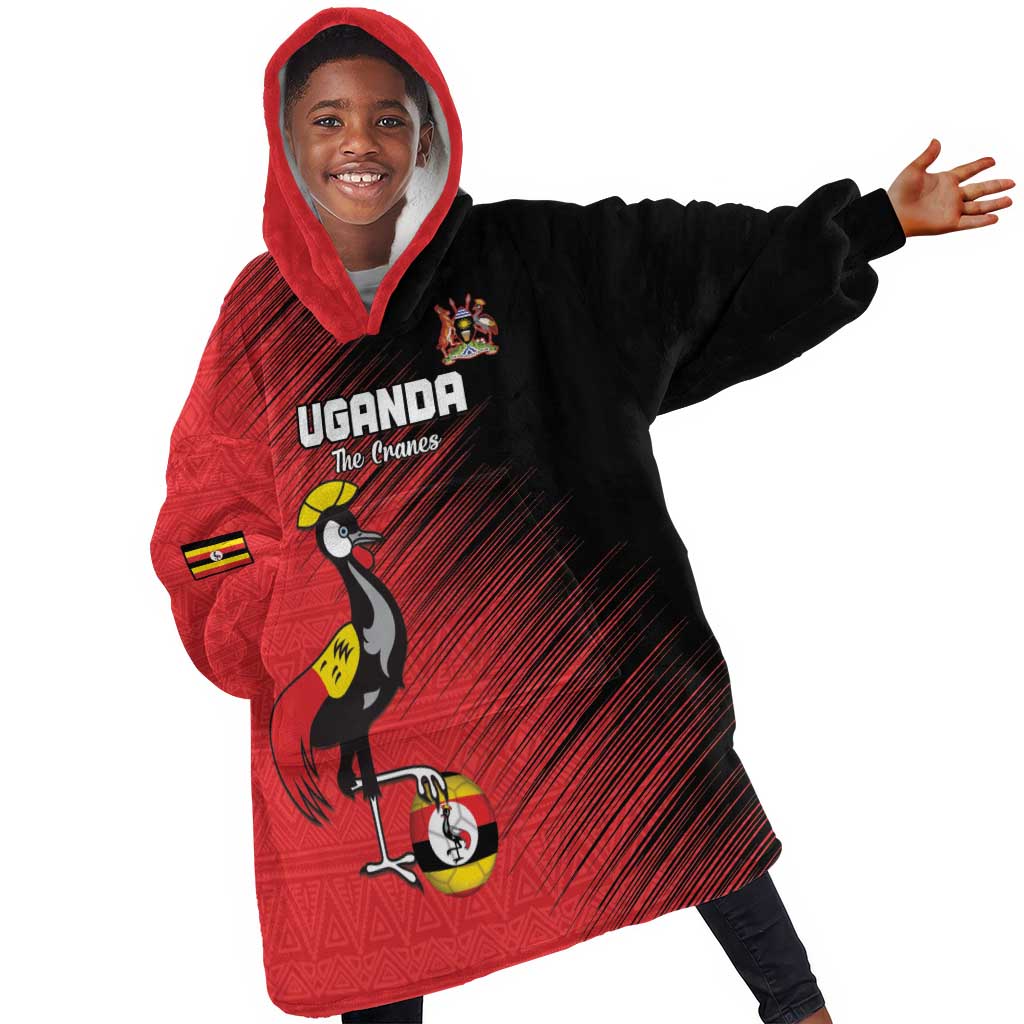Uganda Football Custom Kid Wearable Blanket Hoodie African Pattern Mix Grunge Style - Red Color