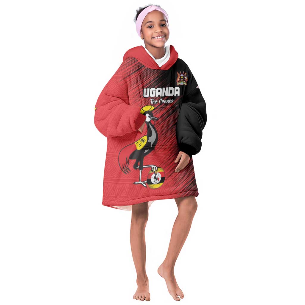 Uganda Football Custom Kid Wearable Blanket Hoodie African Pattern Mix Grunge Style - Red Color