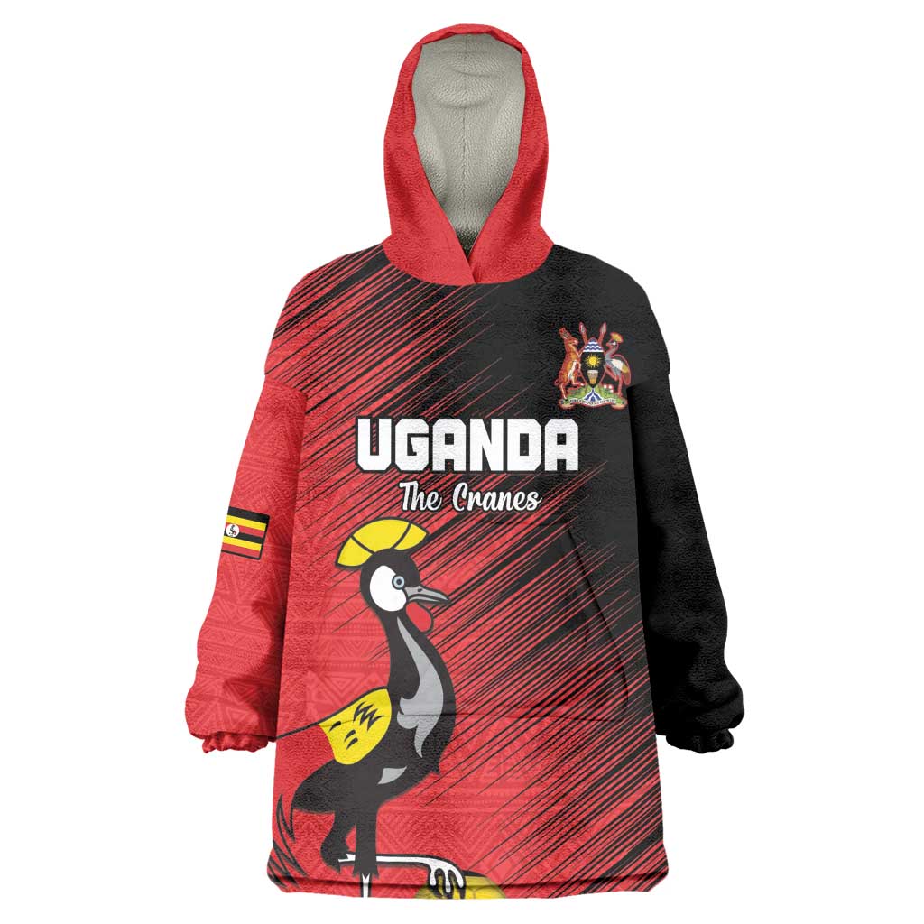 Uganda Football Custom Kid Wearable Blanket Hoodie African Pattern Mix Grunge Style - Red Color