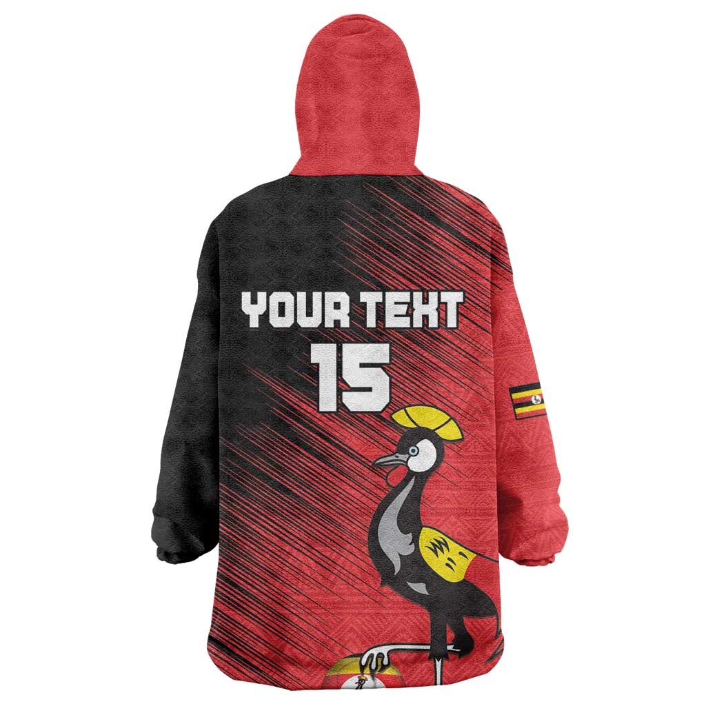 Uganda Football Custom Kid Wearable Blanket Hoodie African Pattern Mix Grunge Style - Red Color