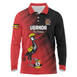 Uganda Football Custom Long Sleeve Polo Shirt African Pattern Mix Grunge Style - Red Color