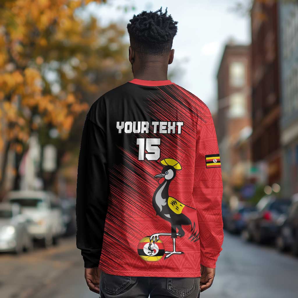 Uganda Football Custom Long Sleeve Shirt African Pattern Mix Grunge Style - Red Color