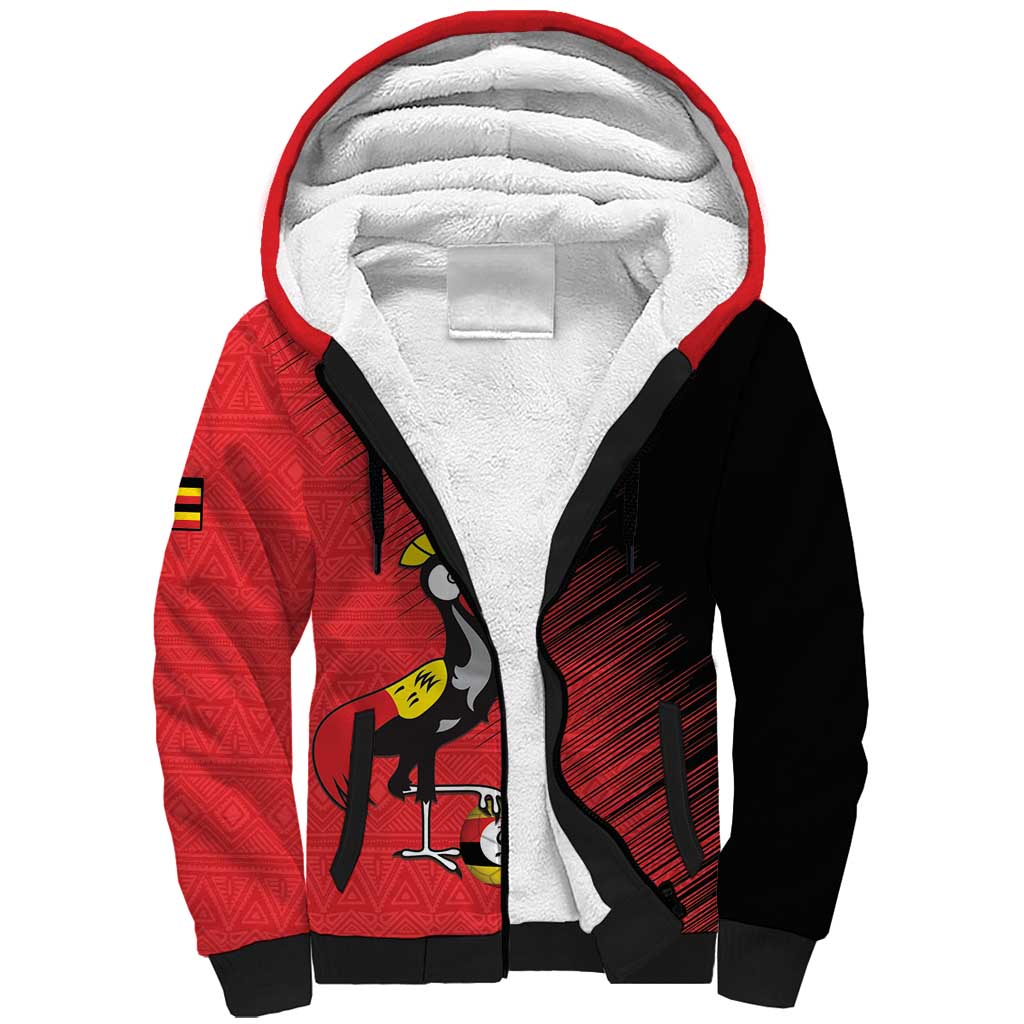 Uganda Football Custom Sherpa Hoodie African Pattern Mix Grunge Style - Red Color