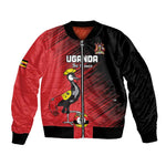 Uganda Football Custom Sleeve Zip Bomber Jacket African Pattern Mix Grunge Style - Red Color