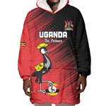 Uganda Football Custom Wearable Blanket Hoodie African Pattern Mix Grunge Style - Red Color