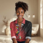 Uganda Football Custom Women Casual Shirt African Pattern Mix Grunge Style - Red Color LT15