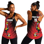 Uganda Football Custom Women Racerback Tank African Pattern Mix Grunge Style - Red Color