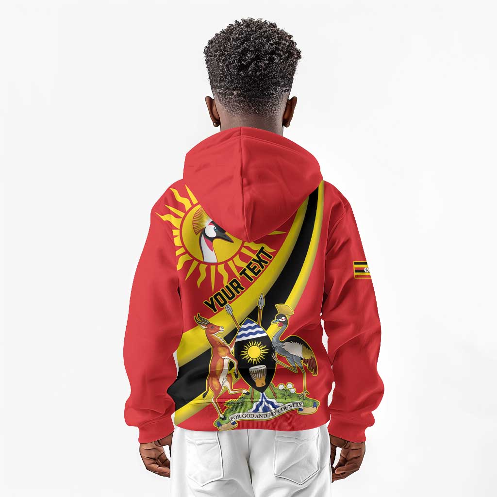 Personalised Afro Uganda Kid Hoodie Black Crowned Crane With Coat Of Arms