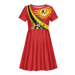 Personalised Afro Uganda Kid Short Sleeve Dress Black Crowned Crane With Coat Of Arms