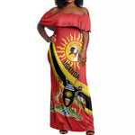 Personalised Afro Uganda Off Shoulder Maxi Dress Black Crowned Crane With Coat Of Arms