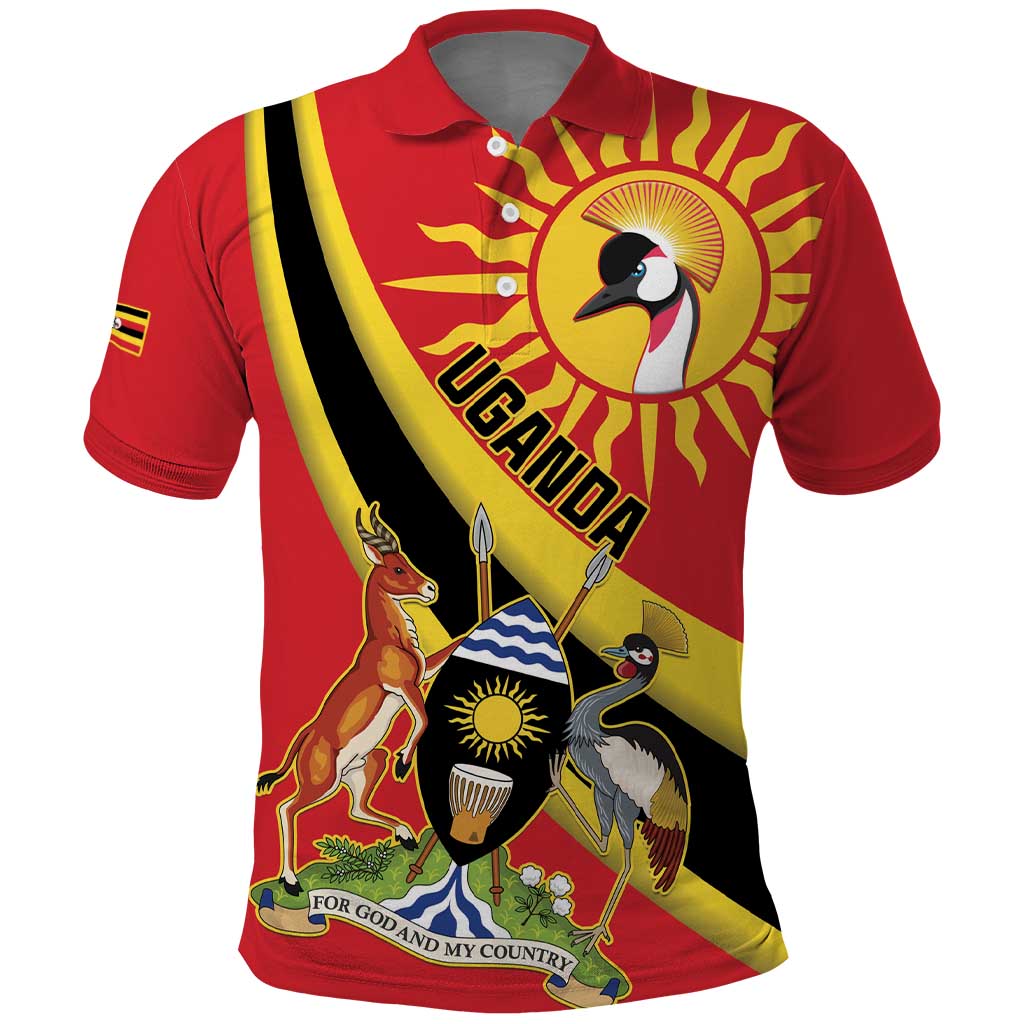 Personalised Afro Uganda Polo Shirt Black Crowned Crane With Coat Of Arms