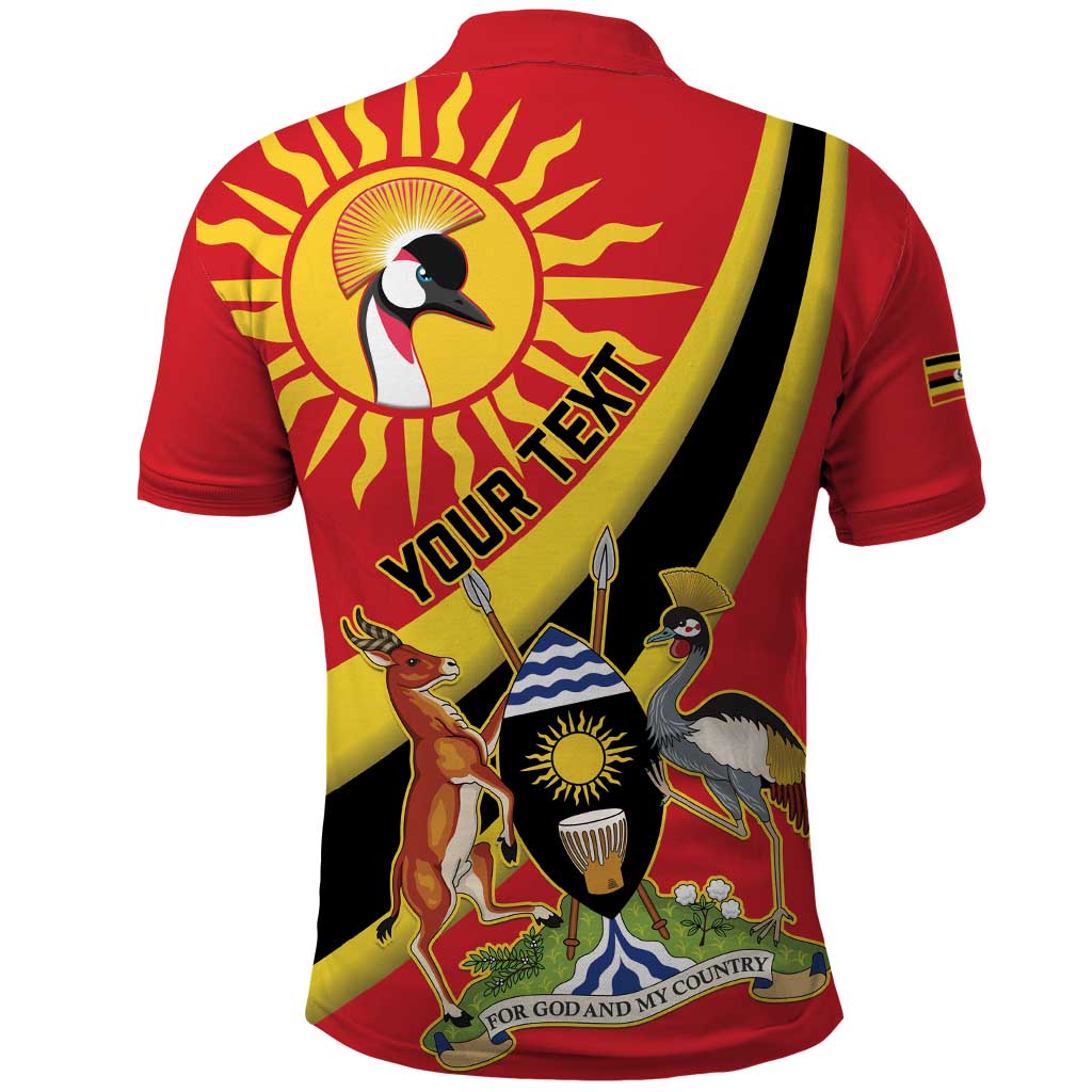 Personalised Afro Uganda Polo Shirt Black Crowned Crane With Coat Of Arms