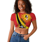 Personalised Afro Uganda Raglan Cropped T shirt Black Crowned Crane With Coat Of Arms