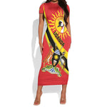 Personalised Afro Uganda Short Sleeve Bodycon Dress Black Crowned Crane With Coat Of Arms LT15