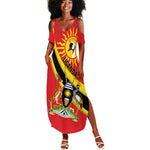 Personalised Afro Uganda Summer Maxi Dress Black Crowned Crane With Coat Of Arms