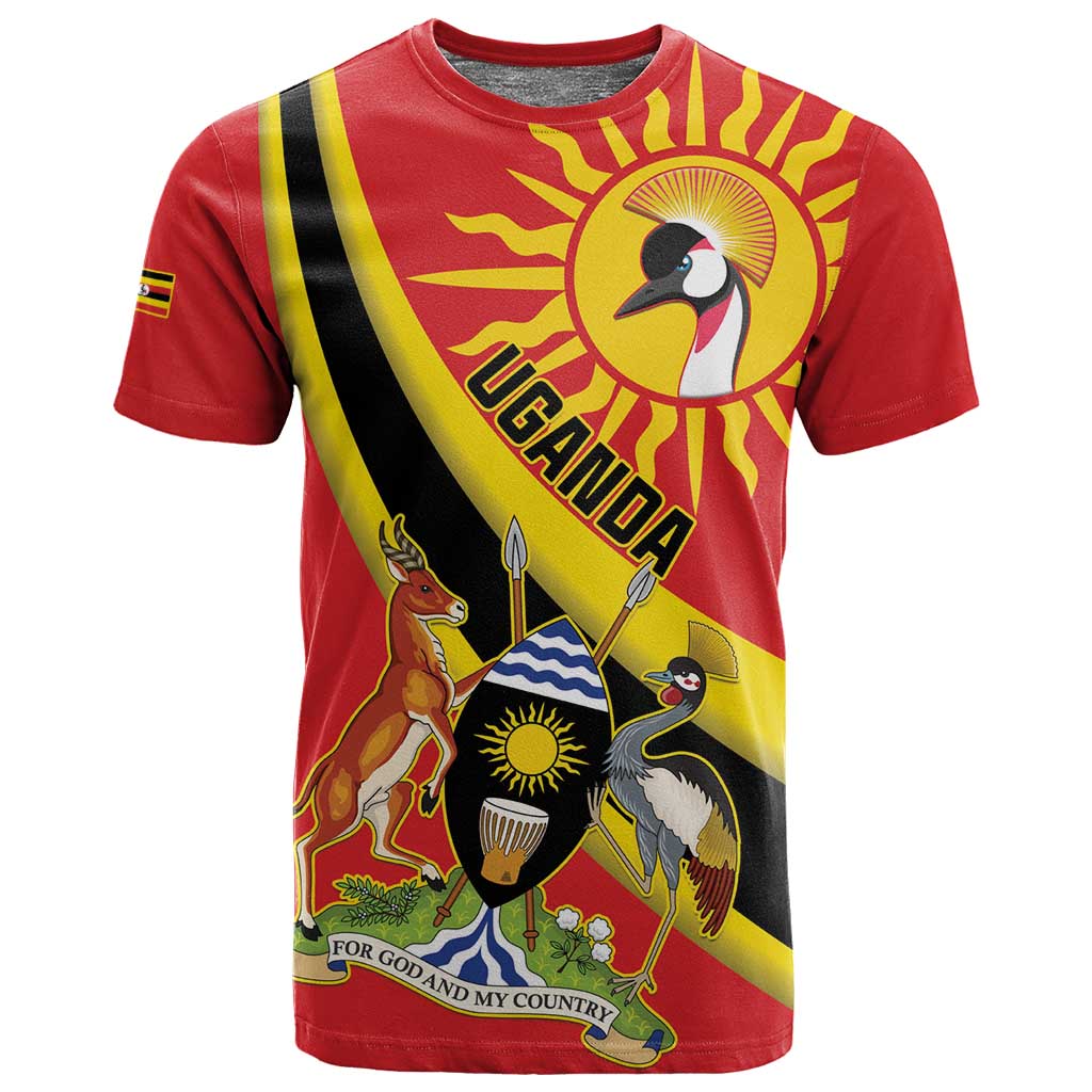 Personalised Afro Uganda T shirt Black Crowned Crane With Coat Of Arms