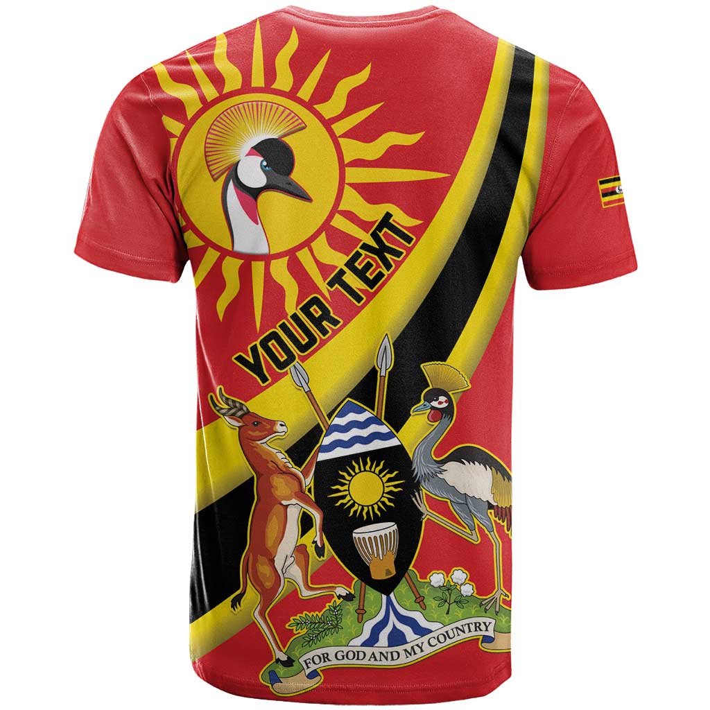 Personalised Afro Uganda T shirt Black Crowned Crane With Coat Of Arms