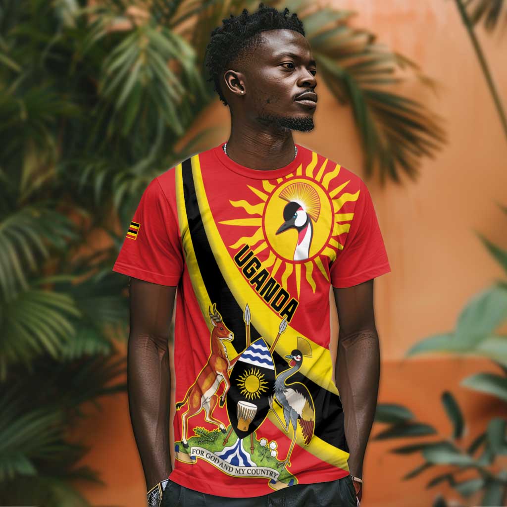 Personalised Afro Uganda T shirt Black Crowned Crane With Coat Of Arms