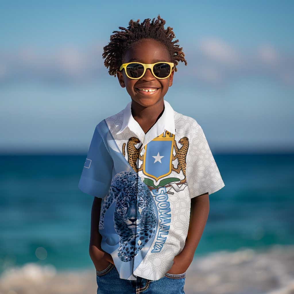 Coat of arms of Soomaaliya Kid Hawaiian Shirt Leopard Skin mix Islamic Pattern