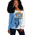 Coat of arms of Soomaaliya Off Shoulder Sweater Leopard Skin mix Islamic Pattern