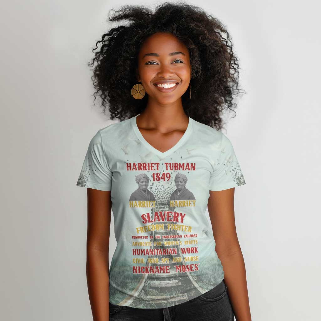 Moses of Freedom Women V-Neck T-Shirt Harriet Tubman Tribute - African Pride