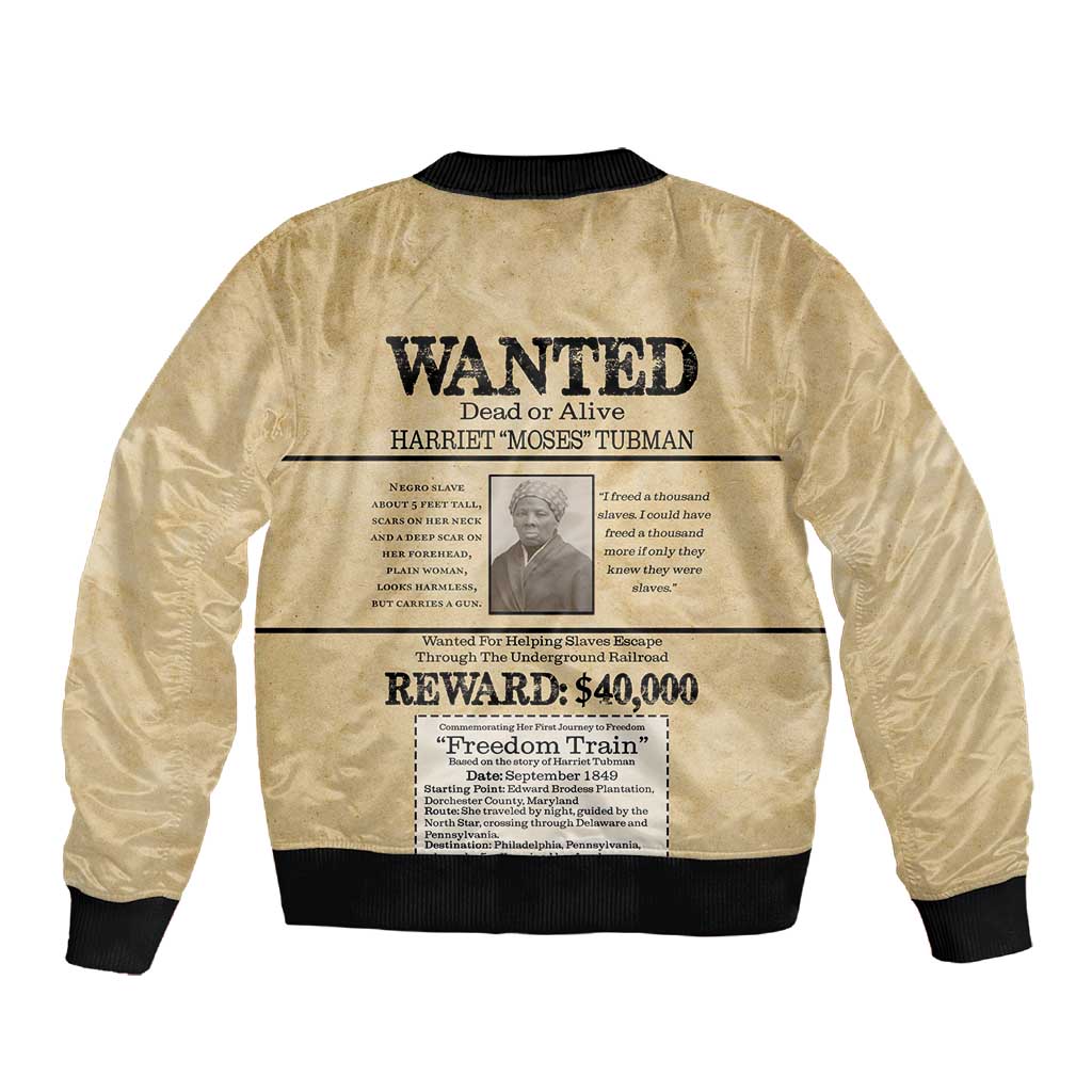 Harriet Tubman Freedom Sleeve Zip Bomber Jacket Vintage Wanted Poster Style - African Pride