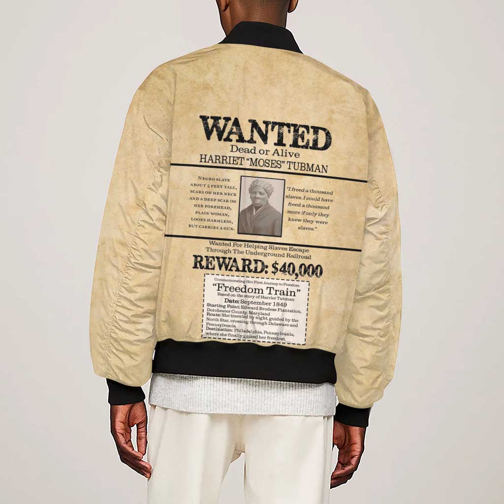 Harriet Tubman Freedom Sleeve Zip Bomber Jacket Vintage Wanted Poster Style - African Pride