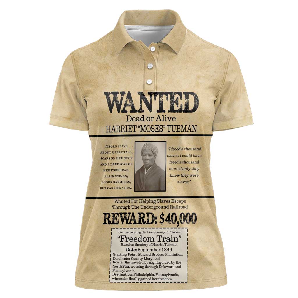 Harriet Tubman Freedom Women Polo Shirt Vintage Wanted Poster Style - African Pride