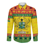 Afro Ghana Christmas Long Sleeve Button Shirt Coat Of Arms - Kente Pattern