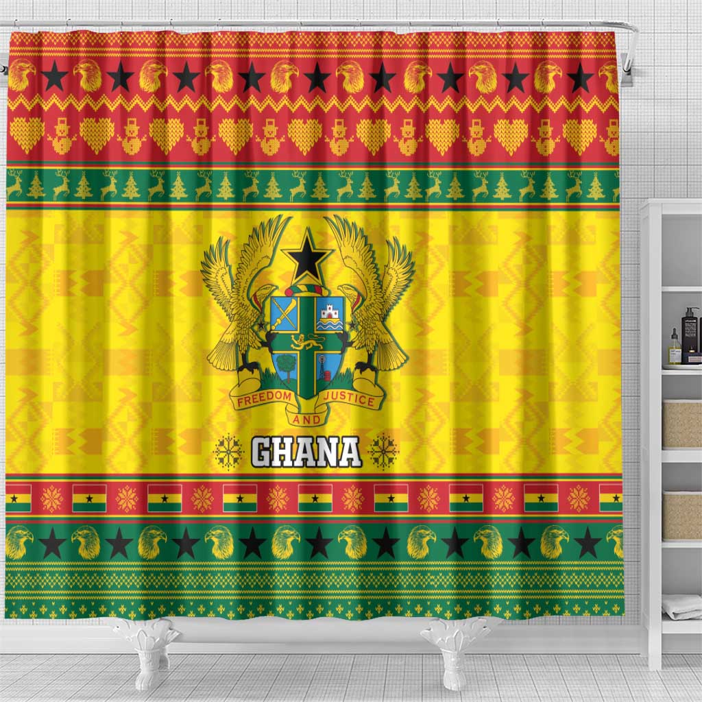 Afro Ghana Christmas Shower Curtain Coat Of Arms - Kente Pattern