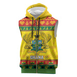 Afro Ghana Christmas Sleeveless Zip Hoodie Coat Of Arms - Kente Pattern - African Pride