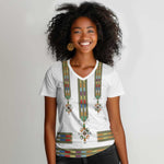 Ethiopia Women V-Neck T-Shirt Ethiopian Traditional Habesha Style