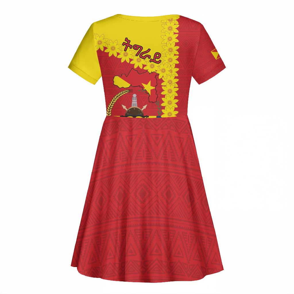 Tigray Ethiopia Kid Short Sleeve Dress Tigray Seal With Flag Map - African Pattern