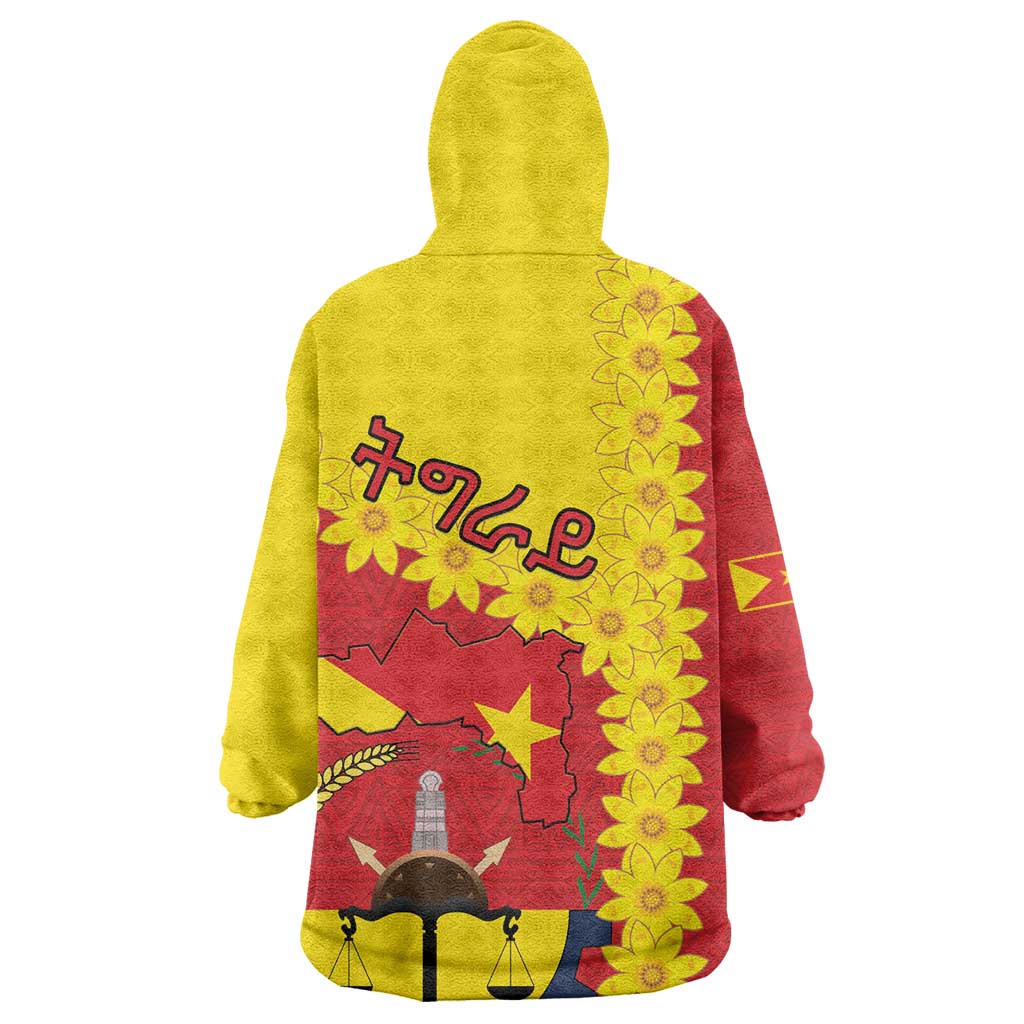 Tigray Ethiopia Kid Wearable Blanket Hoodie Tigray Seal With Flag Map - African Pattern
