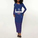 Custom Namibia Cricket Long Sleeve Bodycon Dress Go Champions - African Pride