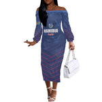 Custom Namibia Cricket Off The Shoulder Long Sleeve Dress Go Champions - African Pride