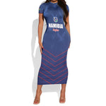 Custom Namibia Cricket Short Sleeve Bodycon Dress Go Champions - African Pride