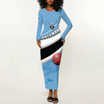 Custom Botswana Cricket Long Sleeve Bodycon Dress Go Champions Baggy Blues - African Pride