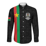 Personalized Burkina Faso Long Sleeve Button Shirt Striped Black - Bogolan Pattern - African Pride