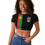 Personalized Burkina Faso Raglan Cropped T shirt Striped Black - Bogolan Pattern - African Pride