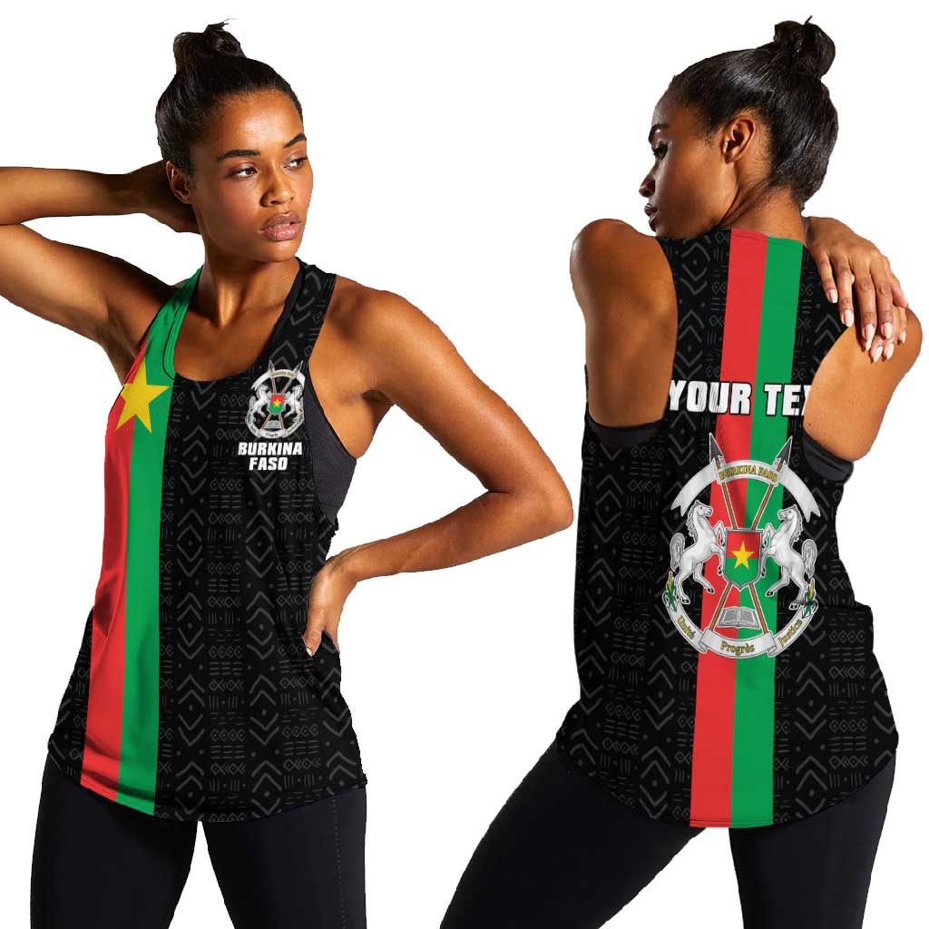 Personalized Burkina Faso Women Racerback Tank Striped Black - Bogolan Pattern - African Pride