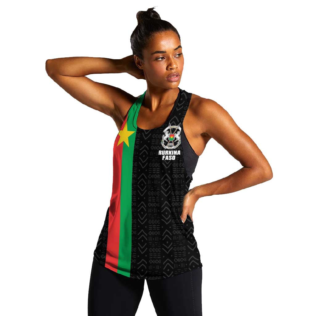 Personalized Burkina Faso Women Racerback Tank Striped Black - Bogolan Pattern - African Pride